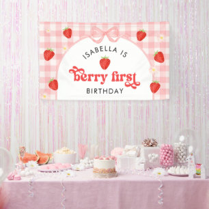 Berry Eerste Aardbeimeisje 1e Verjaardagsfeestje Spandoek