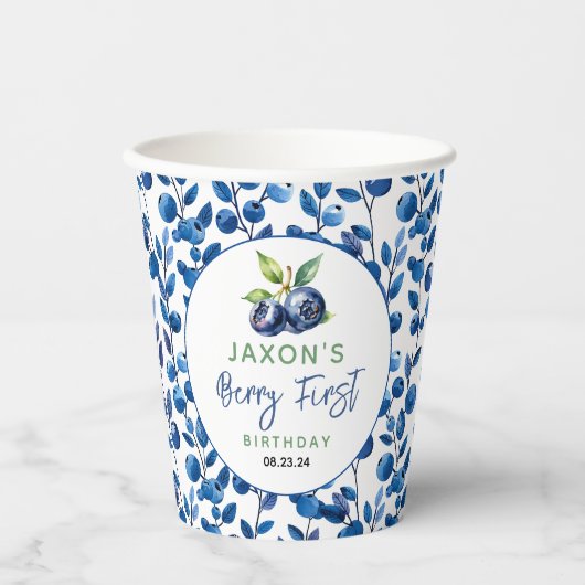 Berry eerste Blueberry 1e verjaardagsfeestje Papieren Bekers (Voorkant)