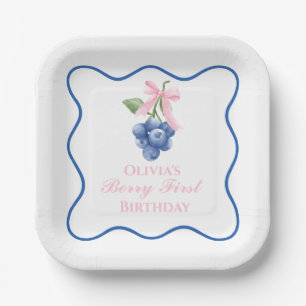 Berry eerste bosbes verjaardag Pink Bow Coquette Papieren Bordje