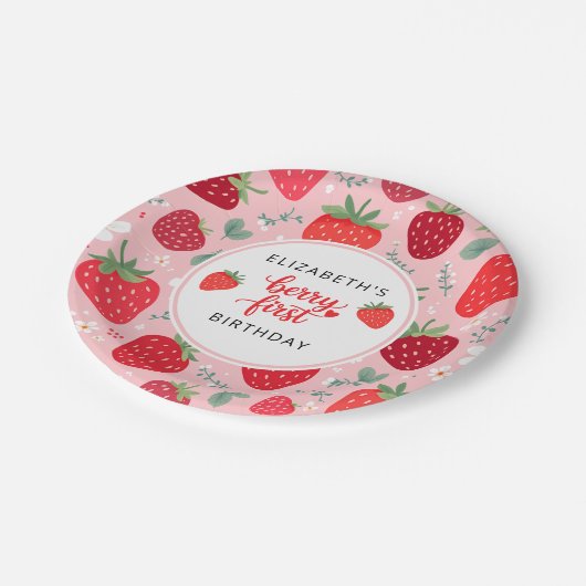 Berry eerste Schattigee 1e verjaardag Strawberry G Papieren Bordje (Gekanteld)