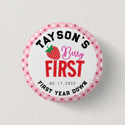Berry Eerste Verjaardag 1e Verjaardag Aardbei Ronde Button 3,2 Cm (Voorkant)