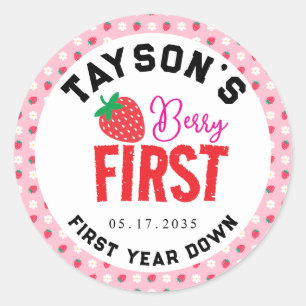 Berry Eerste Verjaardag 1e Verjaardag Aardbei Ronde Sticker