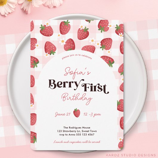 Berry Eerste Verjaardag 1e Verjaardag Uitnodiging