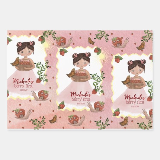 Berry eerste verjaardag aangepaste aardbei inpakpapier vel (Voorkant)