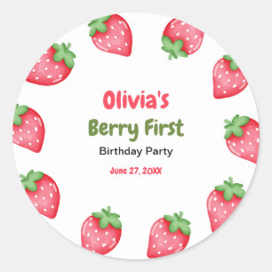 Berry Eerste Verjaardag Aardbei 1e Verjaardag Ronde Sticker