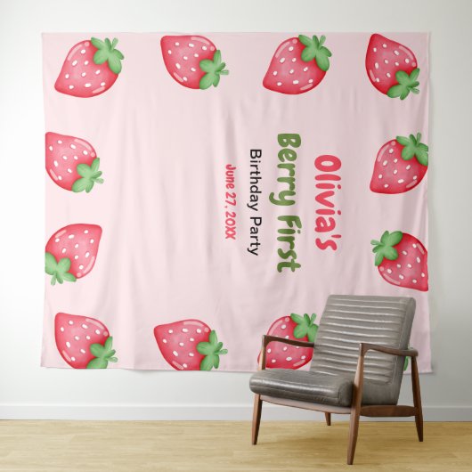 Berry Eerste Verjaardag Aardbei 1e Verjaardag Wandkleed (In Situ (horizontaal))