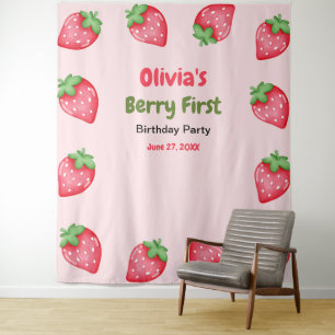 Berry Eerste Verjaardag Aardbei 1e Verjaardag Wandkleed