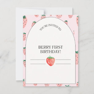 Berry eerste verjaardag aardbeien uitnodiging kind