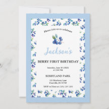 Berry Eerste Verjaardag Blueberry Gingham Uitnodig