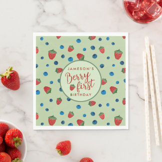 Berry eerste verjaardag Bosbessen en aardbeien Servet
