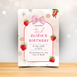 Berry eerste verjaardag Red Strawberry Daisy Party Kaart