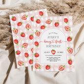 Berry Eerste Verjaardag | roze ginghaardbei Kaart