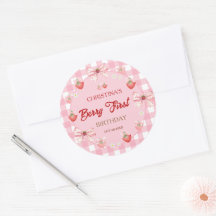Berry eerste verjaardag roze gingham aardbei meisj