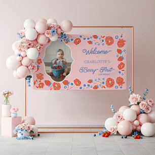 Berry eerste verjaardag Schattigee aardbei welkoms Spandoek