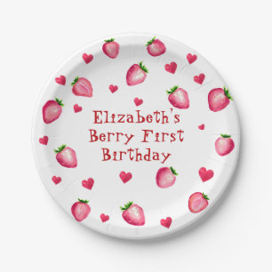Berry eerste verjaardag Strawberry Party Hearts Papieren Bordje