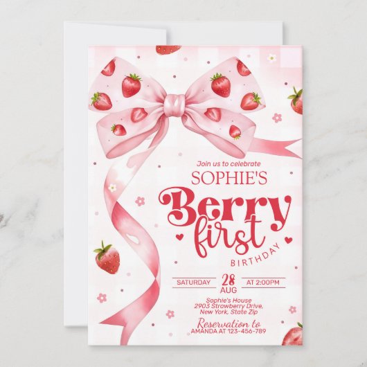 Berry Eerste Verjaardag Uitnodiging Aardbei Verjaa (Voorkant)