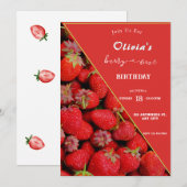 Berry eerste verjaardag uitnodiging | Aardbeithema (Voorkant / Achterkant)