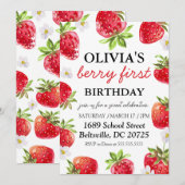 Berry eerste verjaardag uitnodiging moderne aardbe (Voorkant / Achterkant)