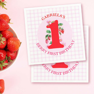 Berry Eerste Verjaardag Waterverf Aardbeien Servet