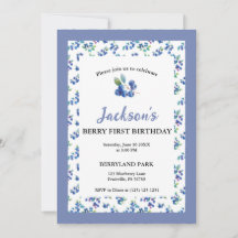 Berry Eerste Verjaardag Waterverf Blueberry Invite