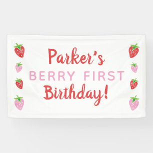 Berry Eerste Verjaardagsbanner Rode Roze Aardbei Spandoek