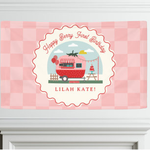 Berry Eerste Verjaardagsfeestje Aardbeiencamper Spandoek