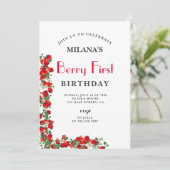 Berry eerste Waterverf aardbei 1e verjaardag Kaart (Staand voorkant)