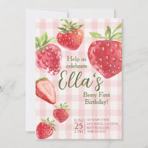 Berry eerste zomer aardbei Verjaardag uitnodiging