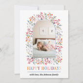 Berry en bladarch met kleurrijke kerstfoto feestdagenkaart (Voorkant)