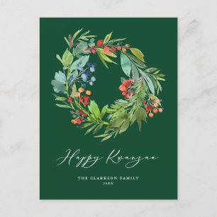 Berry en Greenery Krans Groen Happy Kwanzaa Feestdagenkaart