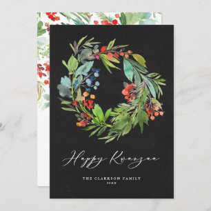Berry en Greenery Wreath Chalkboard Happy Kwanzaa Feestdagenkaart
