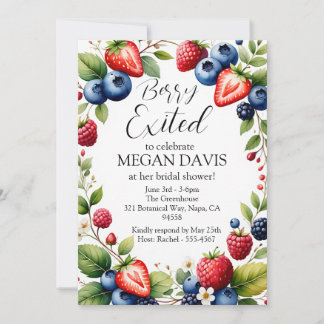 Berry Exited Watercolor Strawberry Bridal Shower Kaart