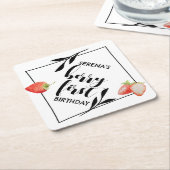 Berry First | 1e verjaardag | Aardbei | Modern Kartonnen Onderzetters (Schuin)