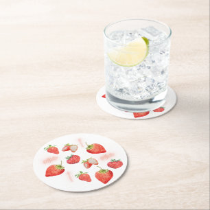 Berry First   1e verjaardag   Aardbei   Patroon Ronde Kartonnen Onderzetter