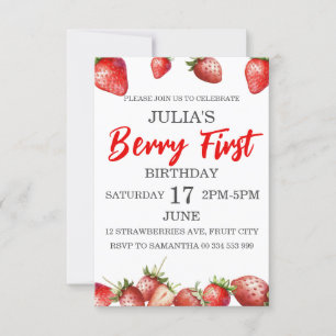 Berry First 1st Strawberry Anniversaire Invitation