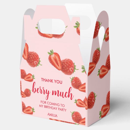 Berry First | Aardbei 1e verjaardag roze Bedankdoosjes (Geopend)