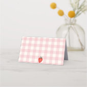 Berry First Birday Plaid & Pink Place Cartes (Dos)