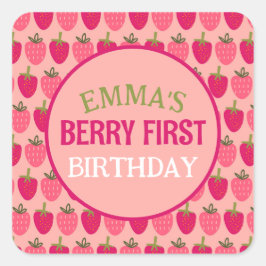 Berry First Birthday Aangepaste naam Vierkante Sticker