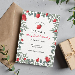 Berry First Birthday Aardbei met de vermelding " Kaart