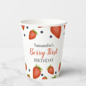 Berry First Birthday aardbeien en bosbessen Papieren Bekers (Achterkant)