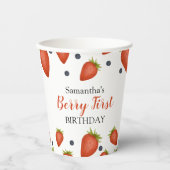 Berry First Birthday aardbeien en bosbessen Papieren Bekers (Voorkant)
