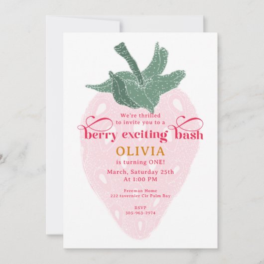 Berry First Birthday Bash - Invitation fraise (Devant)