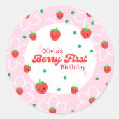 Berry First Birthday Classic Ronde Sticker (Voorkant)
