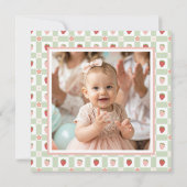 Berry First Birthday Customisable Gingham Print  Bedankkaart (Achterkant)
