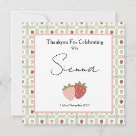 Berry First Birthday Customisable Gingham Print  Bedankkaart