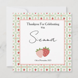 Berry First Birthday Customisable Gingham Print Bedankkaart