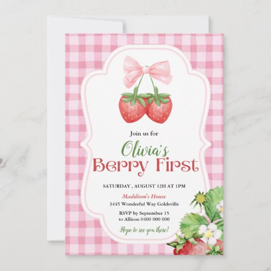 Berry First Birthday Invitation 1er Birthday Girl (Devant)