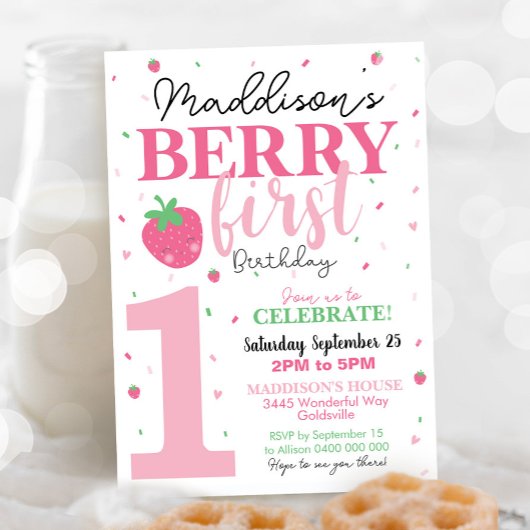 Berry First Birthday Invitation 1er Birthday Girl