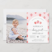 Berry First Birthday Invitation | Aardbei Kaart (Voorkant)