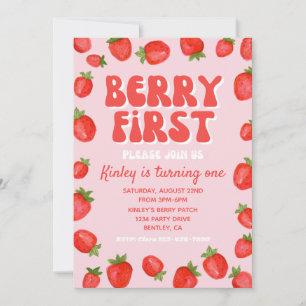Berry First Birthday Invitation Aardbei Kaart